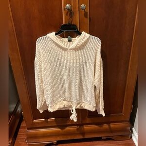 Wild Fableb Light Cream Knit Hoodie Sweater with Drawstring Hem Size Medium